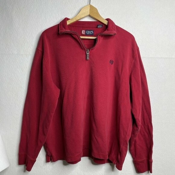 Chaps Men 1/4 Zip Red Pullover Ribbed Sweater Long Sleeve Casual Shirt XL - Picture 2 of 12
